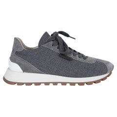 BRUNELLO CUCINELLI Sneakers MONILI TAB in lana grigia e pelle scamosciata, taglia 38