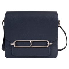 HERMES Nuit blue orange Evercolor leather MINI ROULIS VERSO Bag PHW