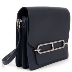 HERMES Nuit blue orange Evercolor leather MINI ROULIS VERSO Bag PHW