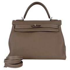 HERMES Etoupe taupe Togo leather KELLY 32 RETOURNE Bag PHW