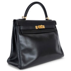 Bolso KELLY 32 RETOURNE de HERMES, de piel negra, modelo «Black Box», GHW