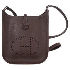 HERMES Ebene brown Courchevel leather EVELYNE 16 TPM Bag PHW