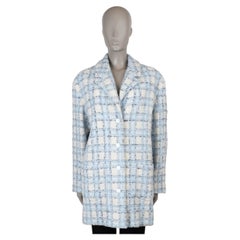 CHANEL blue cream grey wool 22B OVERSIZED PLAID TWEED Coat Jacket 38 S