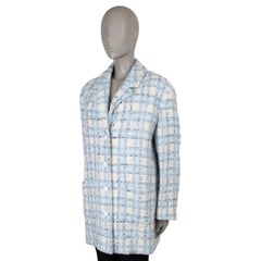 CHANEL blue cream grey wool 22B OVERSIZED PLAID TWEED Coat Jacket 38 S