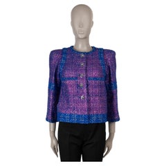 CHANEL purple pink blue wool 17K COLLARLESS TWEED Jacket 38 S