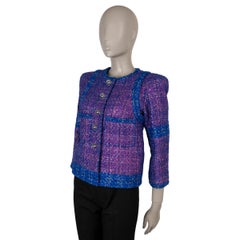 CHANEL purple pink blue wool 17K COLLARLESS TWEED Jacket 38 S