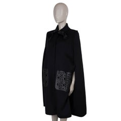 FENDI black wool 2017 LASER-CUT LEATHER POCKETS Cape Jacket 38 XS