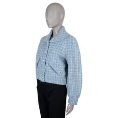 CHANEL light blue wool 22B CROPPED TWEED BOMBER Jacket 38 S