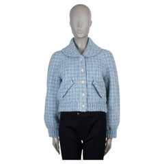 CHANEL light blue wool 22B CROPPED TWEED BOMBER Jacket 38 S