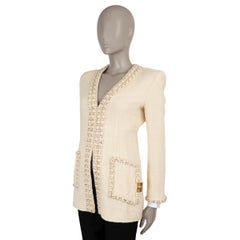 CHANEL cream wool 17A COSMOPOLITE STUDDED TRIM TWEED Jacket 38 S