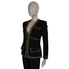 CHANEL black wool 17A COSMOPOLITE LUREX BRAID TRIM TWEED Jacket 38 S
