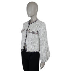 CHANEL white black cotton 21P BRAID TRIM TWEED Jacket 36 XS
