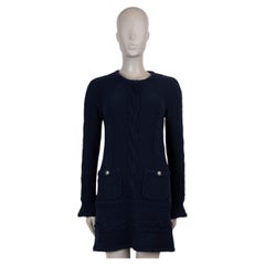 CHANEL navy blue wool 18A HAMBURG CABLE KNIT MINI Dress 36 XS