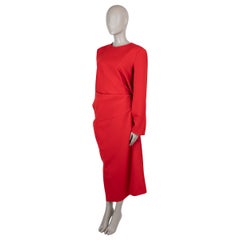 THE ROW red linen 2023 LUCIENNE RUCHED MIDI Dress 10 L