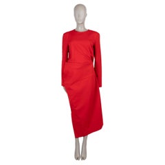 THE ROW red linen 2023 LUCIENNE RUCHED MIDI Dress 10 L