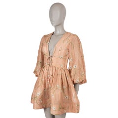 ZIMMERMANN nude linen 2025 ILLUMINATE DAWN FLORAL MINI Dress 0 XS