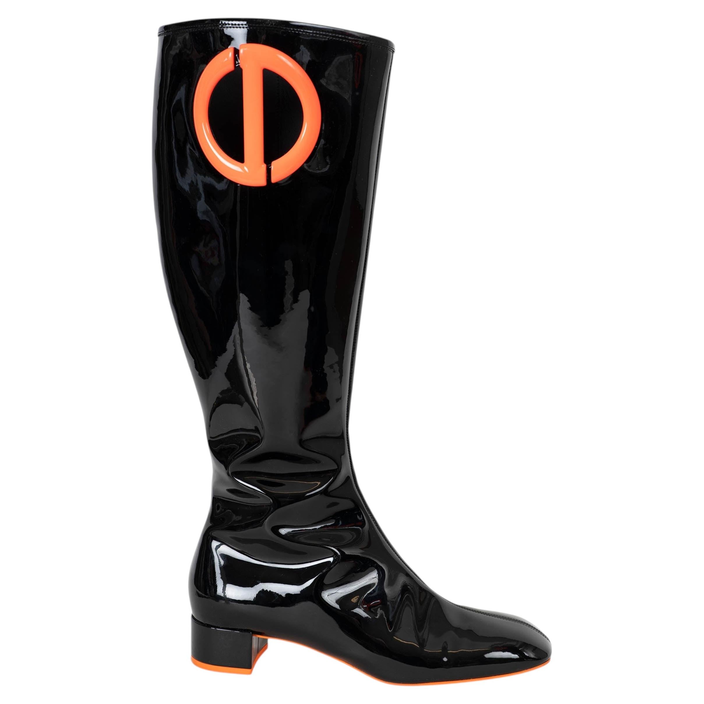 Pre-owned Dior Christian  Black & Orange Patent Leather 2022 Idole Boots Shoes 39