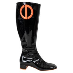 CHRISTIAN DIOR black & orange patent leather 2022 IDOLE Boots Shoes 39
