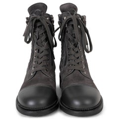 CHANEL dark grey suede 18A HAMBURG QUILTED Ankle Boots Shoes 38.5