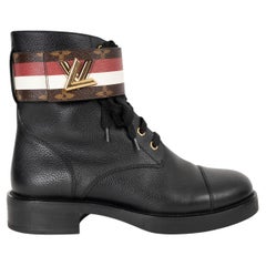 LOUIS VUITTON black leather WONDERLAND RANGER Boots Shoes 38.5