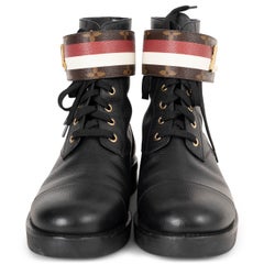 LOUIS VUITTON black leather WONDERLAND RANGER Boots Shoes 38.5