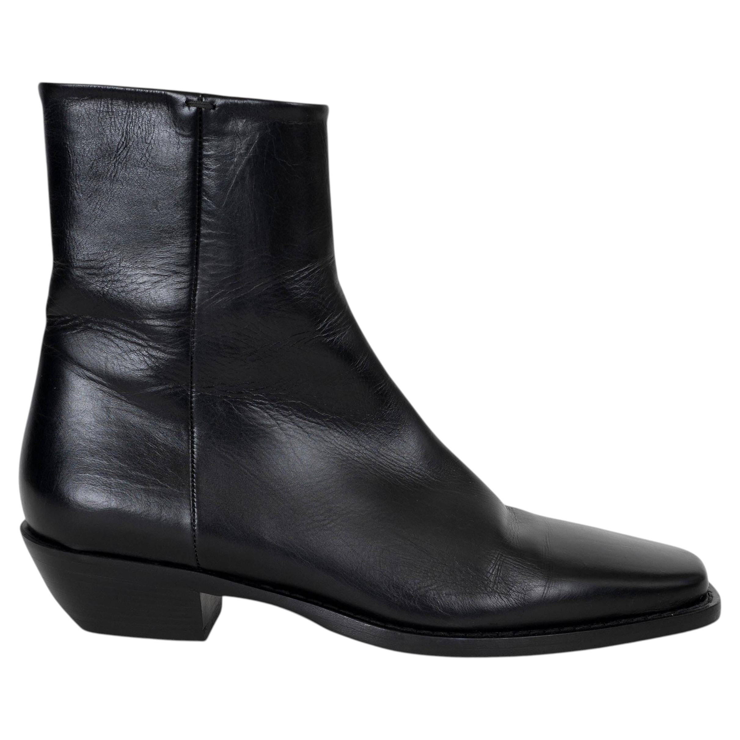 Pre-owned Khaite Black Leather Wooster Western Ankle Boots Shoes 38