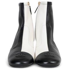 CHANEL black & white leather 20B COLORBLOCK Ankle Boots Shoes 38