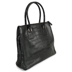 JIL SANDER dark green CROCODILE Tote Bag