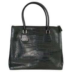 JIL SANDER dark green CROCODILE Tote Bag