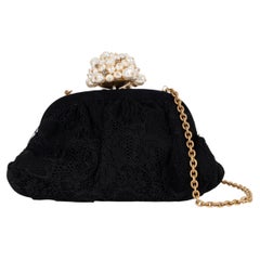 DOLCE & GABBANA black 2012 PEARL LACE FRAME Evening Bag