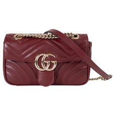 GUCCI Ancora red leather MARMONT 2.0 SMALL CHEVRON Shoulder Bag