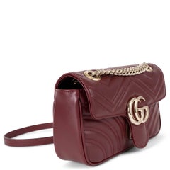 GUCCI Ancora red leather MARMONT 2.0 SMALL CHEVRON Shoulder Bag