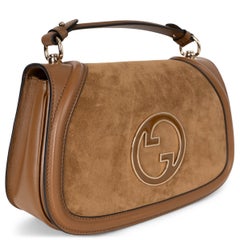 GUCCI camel brown suede BLONDIE MEDIUM Top Handle Bag