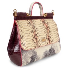 DOLCE & GABBANA yellow & pink SICILY MEDIUM PYTHON Bag