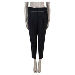BRUNELLO CUCINELLI Pantalones de lana gris lignito 2018 MONILI BELTED STRIPE, talla 42 M