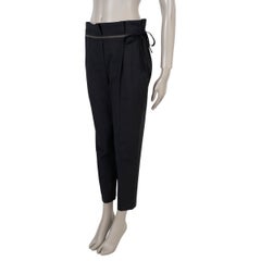 BRUNELLO CUCINELLI Pantalones de lana gris lignito 2018 MONILI BELTED STRIPE, talla 42 M
