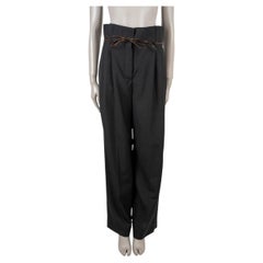 LOUIS VUITTON dark grey wool 2024 BELTED PAPERBAG WAIST WIDE Pants 38 S