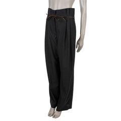LOUIS VUITTON dark grey wool 2024 BELTED PAPERBAG WAIST WIDE Pants 38 S