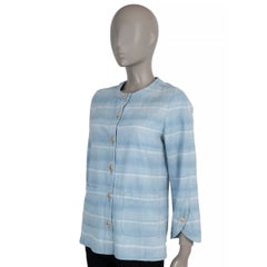 CHANEL light blue cotton 26C LAKE COMO STRIPED Jacket 34 XS