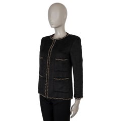 CHANEL Jacke aus schwarzer Lamawolle, Modell 19B, mit Kettenbesatz, Größe 34 XXS