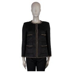 CHANEL Jacke aus schwarzer Lamawolle, Modell 19B, mit Kettenbesatz, Größe 34 XXS