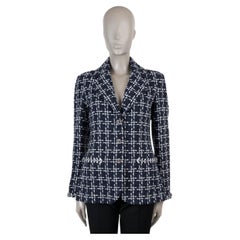 CHANEL marineblaue, weiße Wolljacke 23B PLAID TWEED, Größe 38 S