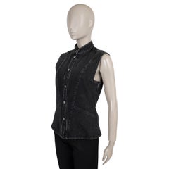 CHANEL black cotton 24A MANCHESTER WASHED DENIM Vest Jacket 36 XS