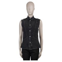 CHANEL black cotton 24A MANCHESTER WASHED DENIM Vest Jacket 36 XS