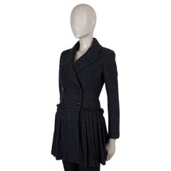 CHANEL black & navy blue cotton 20S TWEED DRESS Coat Jacket 36 XS