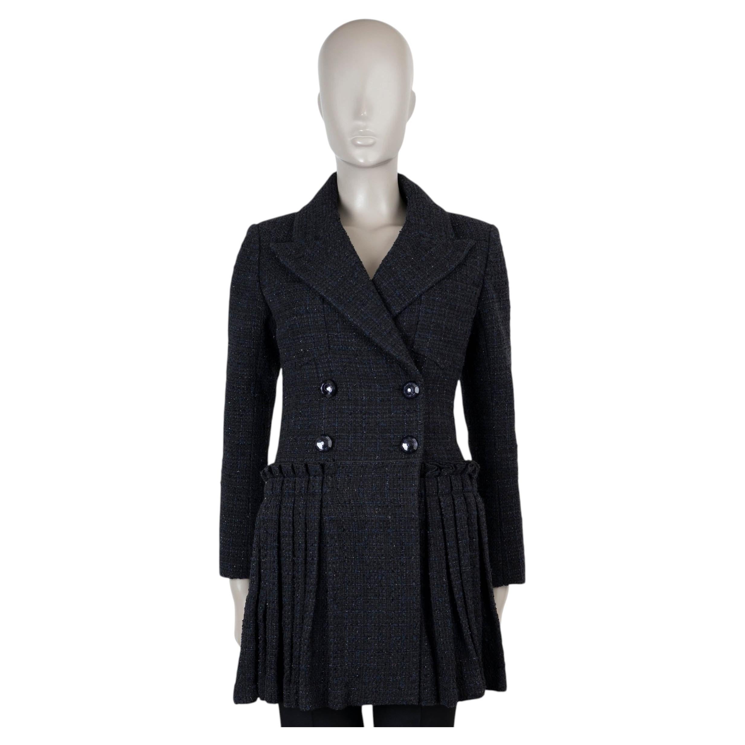 Robe-veste CHANEL en coton tweed noir et bleu marine, style années 20, taille 36 (XS)
