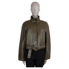 LOEWE khaki green leather 2025 BELTED CROPPED TRENCH Jacket 36 XS