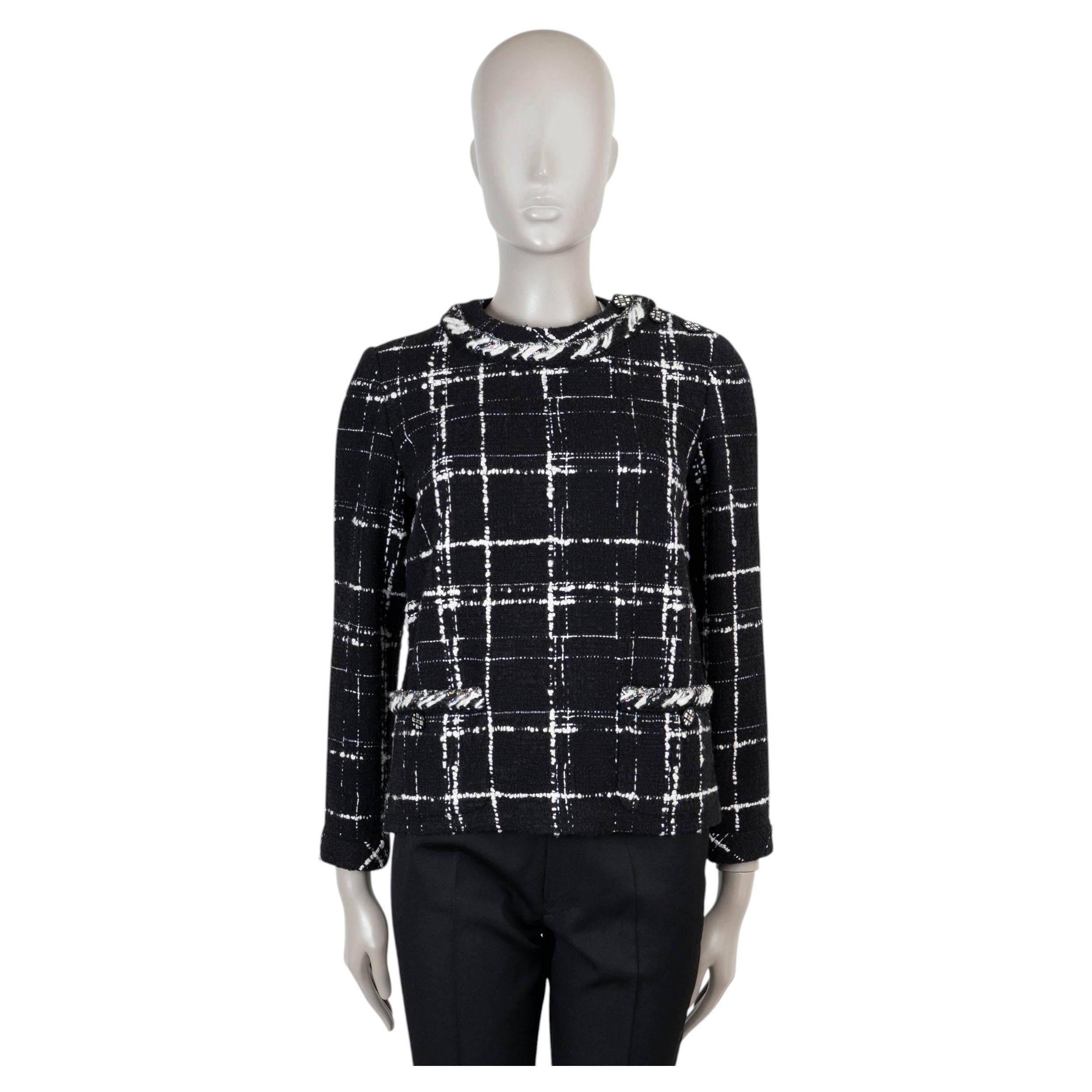 Pre-owned Chanel Black & White Wool 21k Plaid Tweed Blouse Shirt 34 Fits 36 Xs