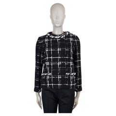 CHANEL black & white wool 21K PLAID TWEED Blouse Shirt 34 fits 36 XS