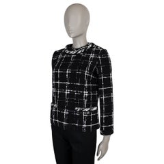 CHANEL black & white wool 21K PLAID TWEED Blouse Shirt 34 fits 36 XS